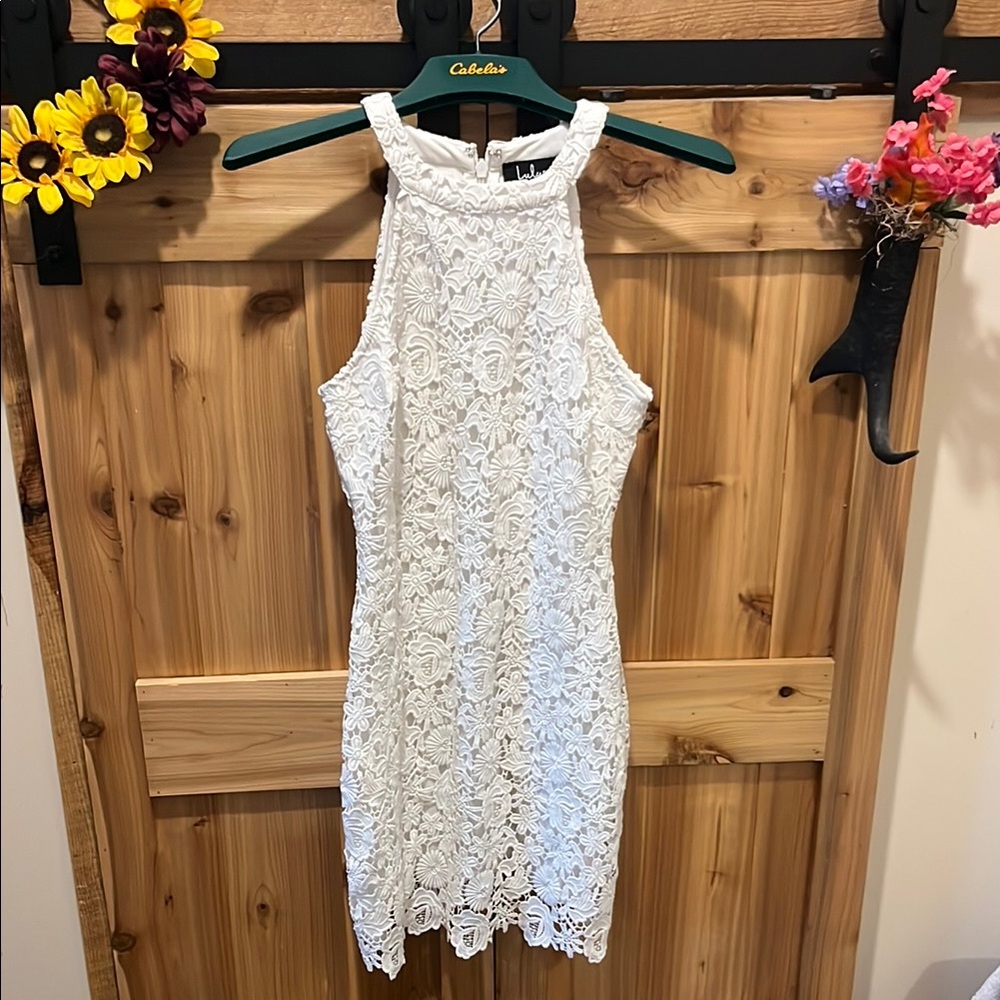 Lulu's White Lace Halter Mini Dress